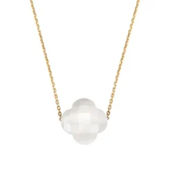 COLLIER OR JAUNE TREFLE AGATE BLANCHE