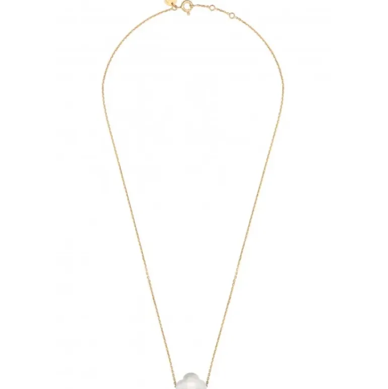 COLLIER OR JAUNE TREFLE AGATE BLANCHE