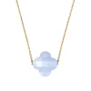 COLLIER OR JAUNE TREFLE AGATE BLEUE DENTELLE
