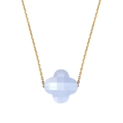 COLLIER OR JAUNE TREFLE AGATE BLEUE DENTELLE