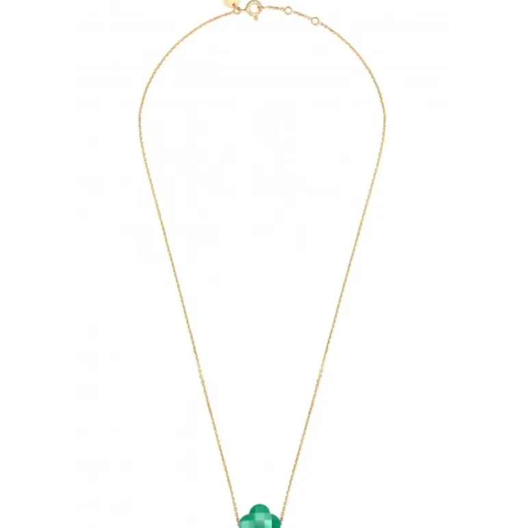 COLLIER OR JAUNE TREFLE AGATE VERTE