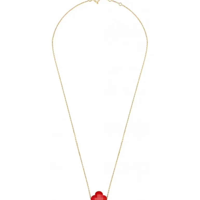 COLLIER OR JAUNE TREFLE CORNALINE