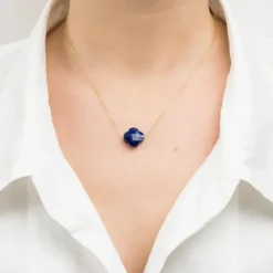 COLLIER OR JAUNE TREFLE LAPIS LAZULI
