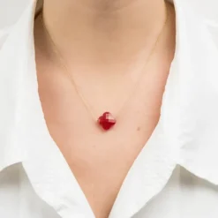 COLLIER OR JAUNE TREFLE QUARTZ ROUGE