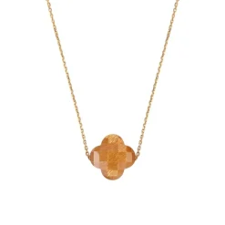 COLLIER OR JAUNE TRÈFLE PIERRE DE SOLEIL DORÉ
