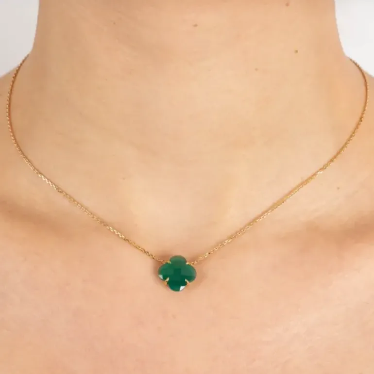 COLLIER VICTORIA AGATE VERTE OR JAUNE