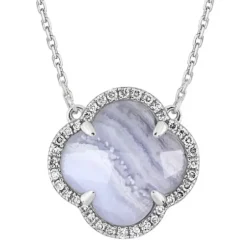 COLLIER VICTORIA DIAMANTS AGATE BLEUE DENTELLE + DIAMANTS OR BLANC