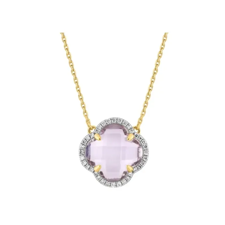 COLLIER VICTORIA DIAMANTS AMETHYSTE ROSE + DIAMANTS OR JAUNE