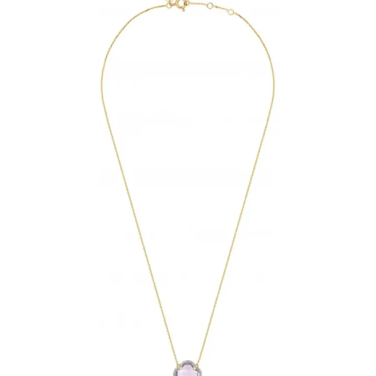 COLLIER VICTORIA DIAMANTS AMETHYSTE ROSE + DIAMANTS OR JAUNE