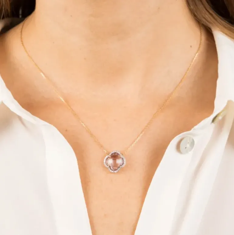 COLLIER VICTORIA DIAMANTS AMETHYSTE ROSE + DIAMANTS OR JAUNE