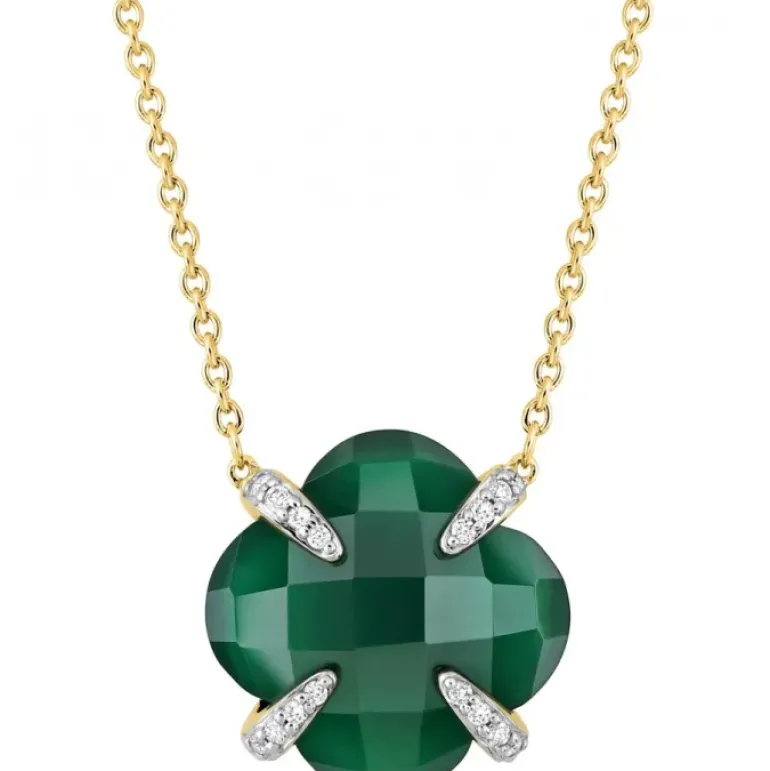 COLLIER VICTORIA LYS GRANDE AGATE VERTE ET DIAMANTS OR JAUNE