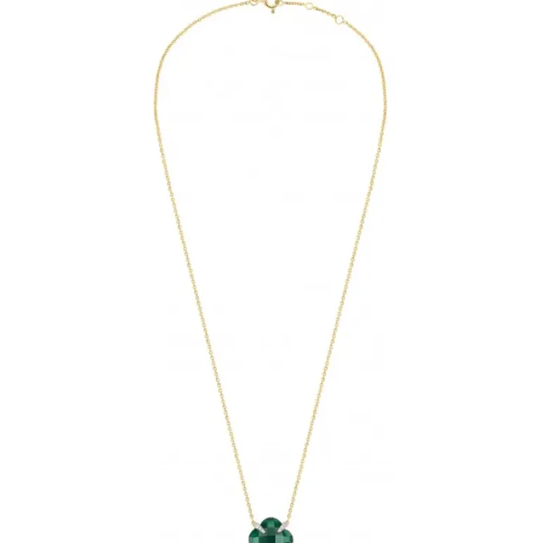 COLLIER VICTORIA LYS GRANDE AGATE VERTE ET DIAMANTS OR JAUNE