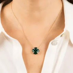 COLLIER VICTORIA LYS GRANDE AGATE VERTE ET DIAMANTS OR JAUNE