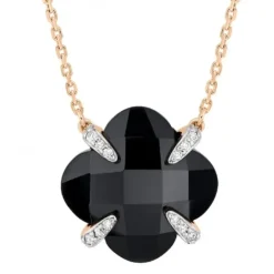 COLLIER VICTORIA LYS ONYX ET DIAMANTS OR ROSE