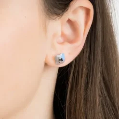 PUCES D'OREILLES OR BLANC LABRADORITE