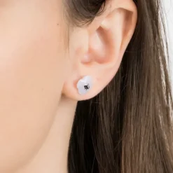 PUCES D'OREILLES OR BLANC AGATE BLEUE DENTELLE
