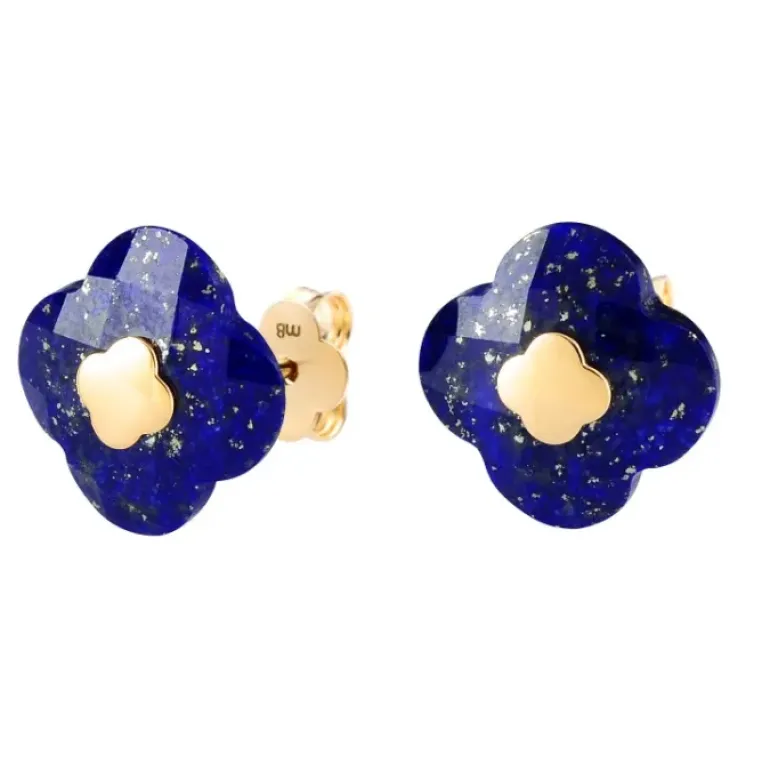 PUCES D'OREILLES OR JAUNE LAPIS LAZULI