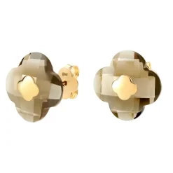 PUCES D'OREILLES OR JAUNE QUARTZ FUME