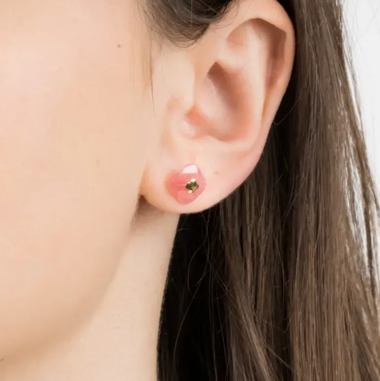 PUCES D'OREILLES OR JAUNE RHODOCHROSITE