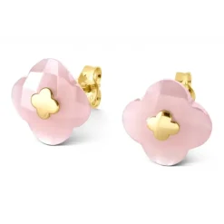 PUCES D'OREILLES OR JAUNE QUARTZ GUAVA