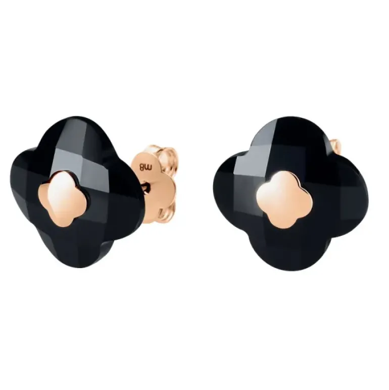 PUCES D'OREILLES OR ROSE ONYX