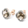 PUCES D'OREILLES VICTORIA DIAMANTS QUARTZ FUME + DIAMANTS OR ROSE