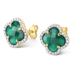 PUCES VICTORIA DIAMANTS AGATE VERTE + DIAMANTS OR JAUNE