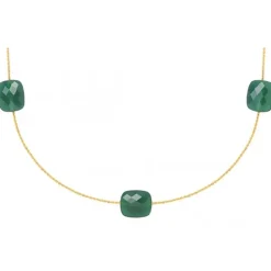 SAUTOIR OR JAUNE AGATE VERTE OVERSIZE