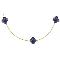 SAUTOIR OR JAUNE LAPIS LAZULI TREFLE